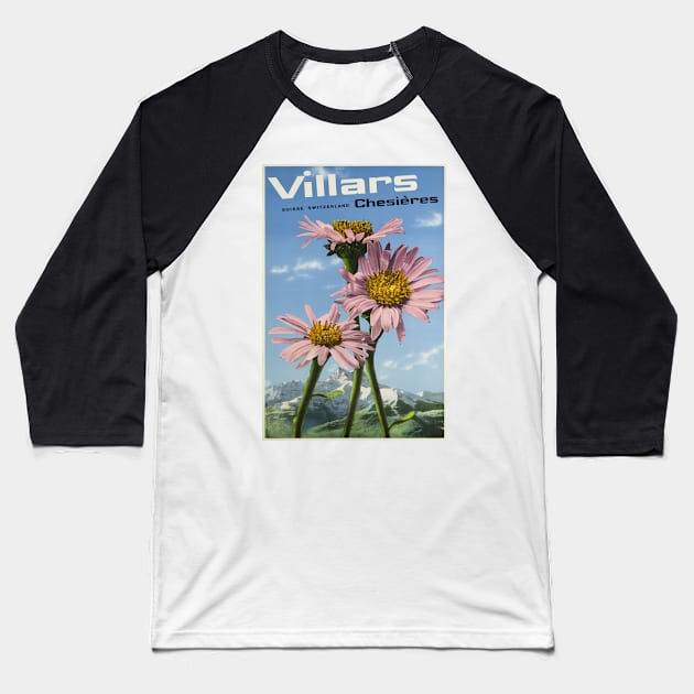 Villars - Chesières,Switzerland,Travel Poster Baseball T-Shirt by BokeeLee